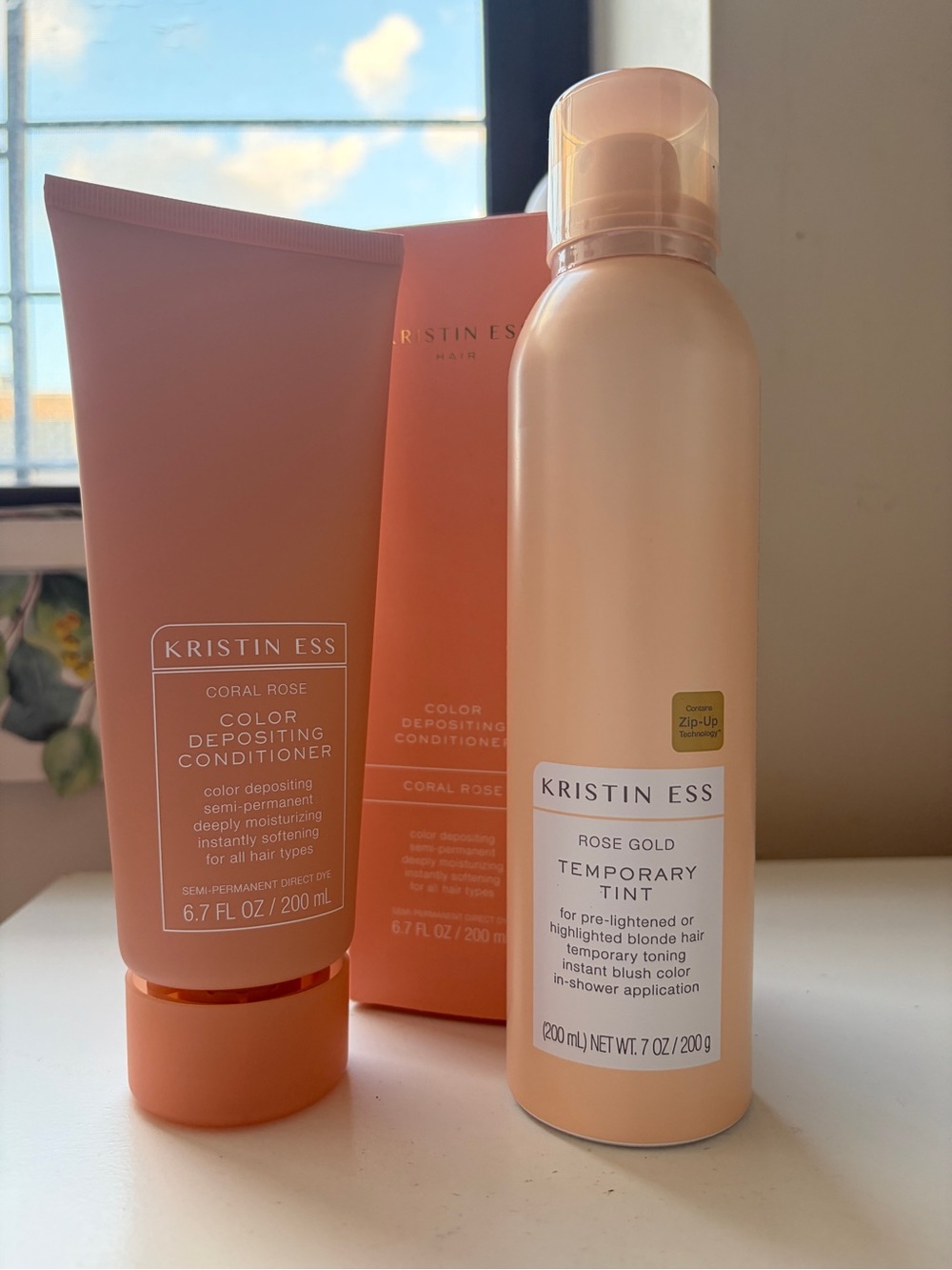 BNIB 2X Kristin Ess Coral Rose Color-Depositing Conditioner, Rose Gold Temp Tint